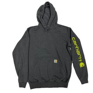 Carhartt Men’s Small Loose Fit Hoodie Charcoal Gray Logo Sleeve K288 Workwear